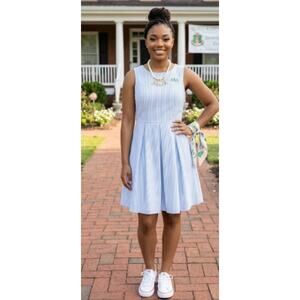 Pappagallo Blue & White Striped Fit & Flare Dress Size 8 Sleeveless Preppy